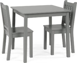 Humble Crew, Grey Kids Wood Table and 2 Chairs Set, Square