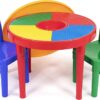 Humble Crew, Red/Green/Blue Kids 2-in-1 Plastic Building Blocks-Compatible Activity Table and 2 Chairs Set, Round, Primary Colors
