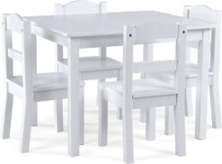 Humble Crew, White Kids Wood Table and 4 Chairs Set