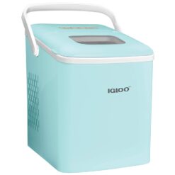 Igloo ICEB26HNAQ Automatic Self-Cleaning Portable Electric Countertop Ice Maker Machine With Handle, 26 Pounds in 24 Hours, 9 Ice Cubes Ready in 7 minutes, With Ice Scoop and Basket, Original Aqua
