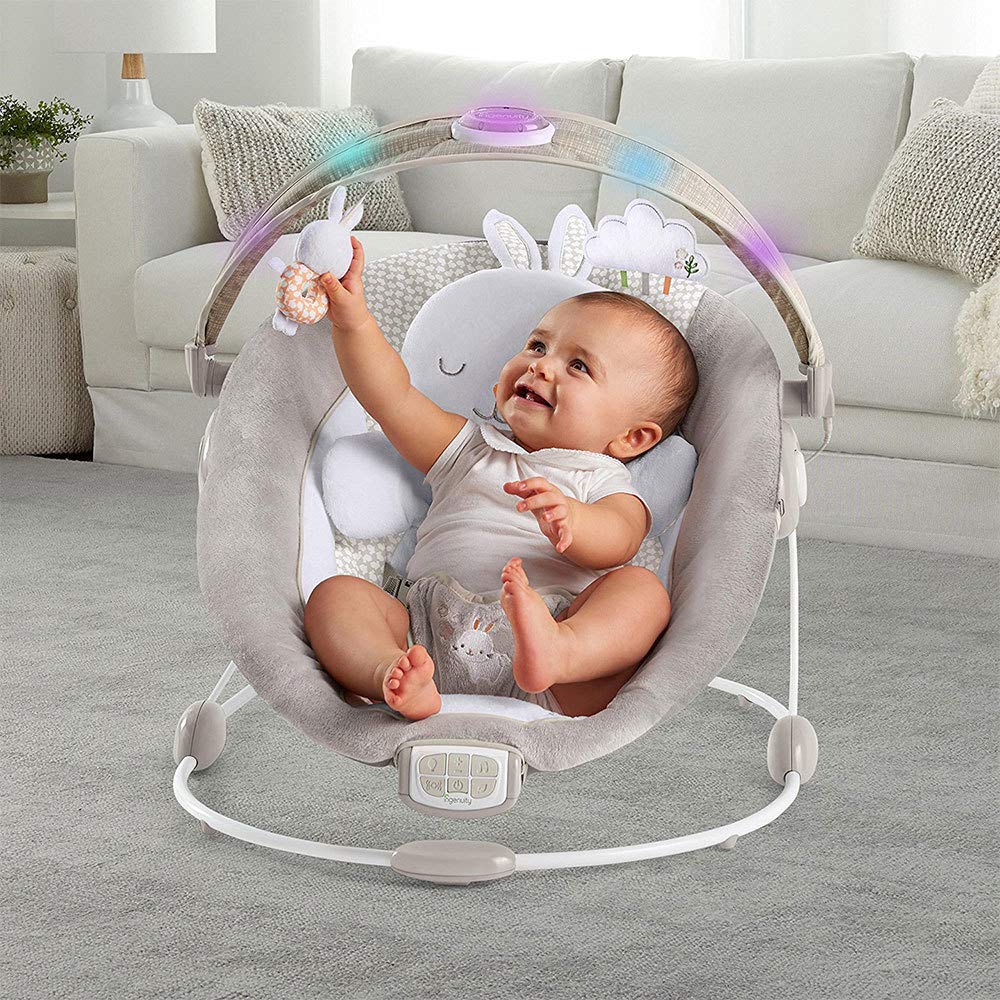 Ingenuity InLighten Baby Bouncer Seat, Light Up Toy Bar, Bunny Tummy Time  Pillow Mat - Twinkle Tails