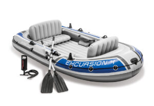 Intex Excursion 4, 4-Person Inflatable Boat Set with Aluminum Oars and High Output Air Pump (Latest Model)
