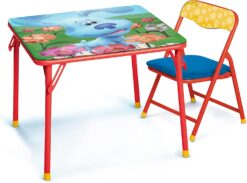 Jakks Pacific Blue's Clues & You! Junior Table & Chair Set – Folding Childrens Table & Chair Set – Includes 1 Kid Chair with Non-Skid Rubber Feet & Padded Seat – Sturdy Metal Construction