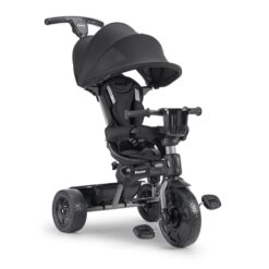 Joovy Tricycoo 4.1 Kids Tricycle with 4-Stages Featuring Extra-Wide Front Tire, Removable and Adjustable Parent Handle, Safety Harness, Machine-Washable Seat Pad, and Retractable Canopy (Black)