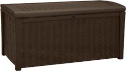 Keter Borneo 110 Gallon Resin Deck Box - Organization and Storage for Patio Furniture, Outdoor Cushions, Throw Pillows, Garden Tools and Pool Toys, Brown