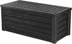 Keter Westwood 150 Gallon Resin Large Deck Box – Organization and Storage for Patio Furniture, Outdoor Cushions, Garden Tools and Pool Toys, Dark Grey