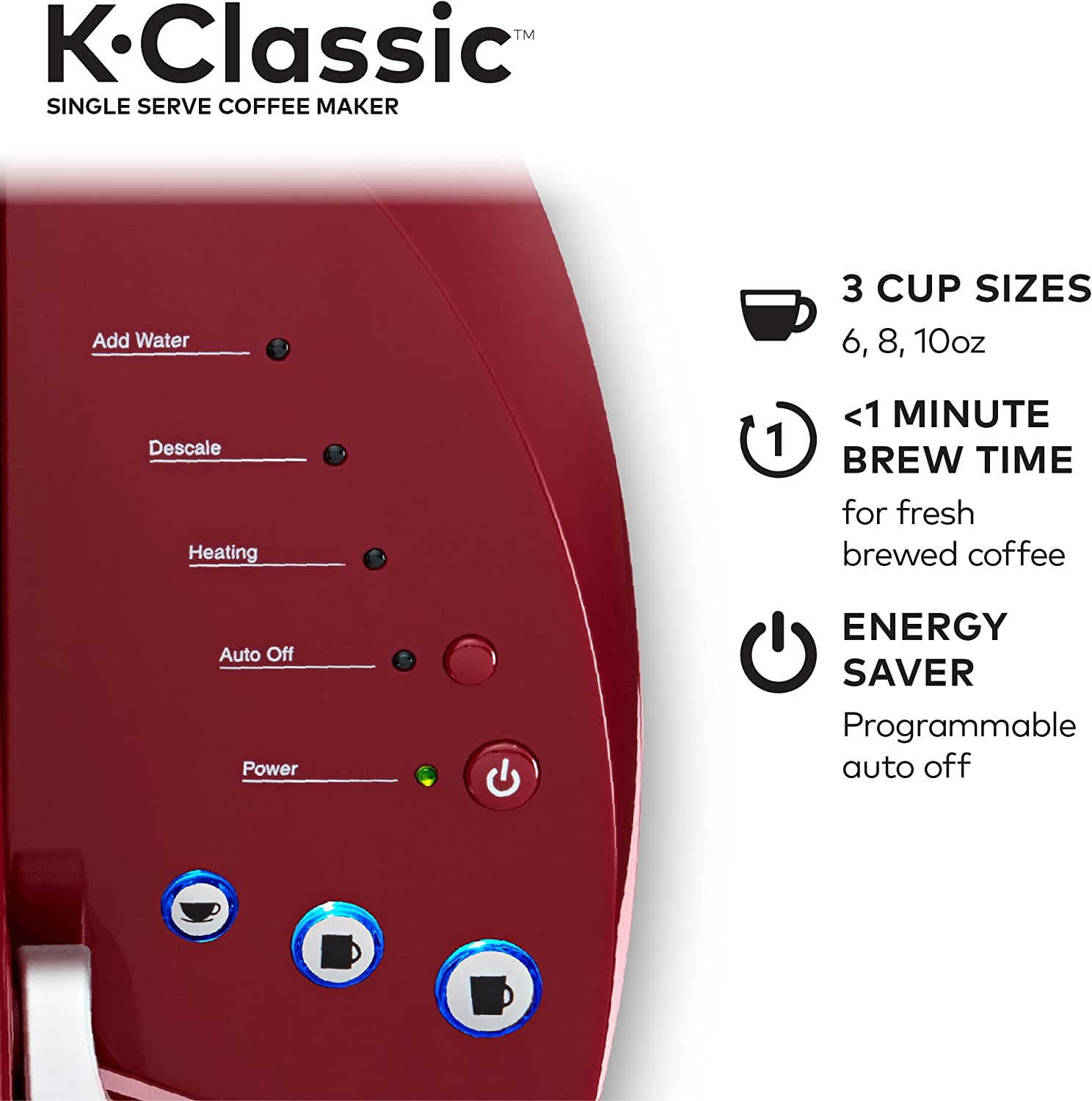 Keurig K-Classic Coffee Maker, Single Serve K-Cup Pod Coffee Brewer, 6 to  10 Oz. Brew Sizes, Rhubarb