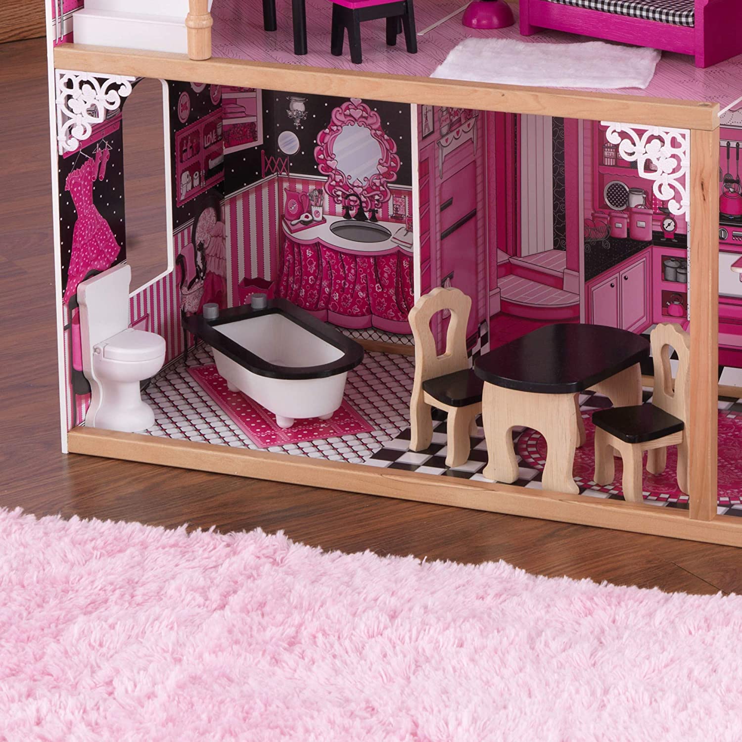 KidKraft Amelia Wooden Dollhouse with Elevator, Balcony and 15-Piece  Accessories, Pink, Gift for Ages 3+, Dollhouses -  Canada