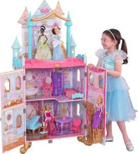 KidKraft Disney Princess Dance & Dream Wooden Dollhouse, Over 4-Feet Tall with Sounds, Spinning Dance Floor and 20 Play Pieces, Gift for Ages 3+ , Pink