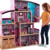 KidKraft Shimmer Mansion Wooden Dollhouse for 12-Inch Dolls with Lights & Sounds and 30-Piece Accessories, Gift for Ages 3+ , Pink