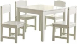 KidKraft Wooden Farmhouse Table & 4 Chairs Set, Children's Furniture for Arts and Activity - White, Gift for Ages 3-8