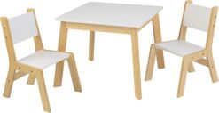 KidKraft Wooden Modern Table & 2 Chair Set, Children's Furniture, White & Natural, Gift for Ages 3-8, 23.6 x 23.6 x 19