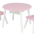 KidKraft Wooden Round Table & 2 Chair Set with Center Mesh Storage- Pink & White, 23.5 x 23.5 x 17.2