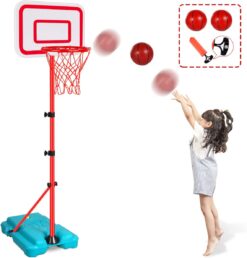 Tsomtto Kids Basketball Hoop Adjustable Height 2.9 ft-6.2 ft Toddler Toys Basketball Hoops Indoor Outdoor Play Mini Portable Basketball Goals Outside Toys Backyard Games for Boys Girls Age 3 4 5 6 7 8 Gifts