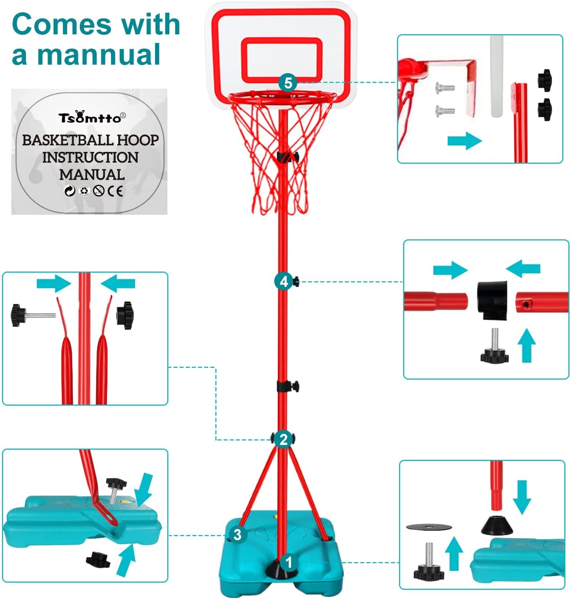 Kids Basketball Hoop Adjustable Height 2.9 ft-6.2 ft Toddler Basketball  Hoop for Kids Indoor Outdoor Play Mini Portable Kids Basket Ball Goal  Backyard