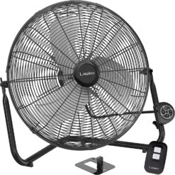 Lasko Metal Commercial Grade Electric Plug-In High Velocity Floor Fan with Wall Mount Option and Remote Control for Indoor Home, Bedroom, Garage, Basement, and Work Shop Use, Black H20660 Large