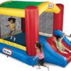 Little Tikes Jump 'n Slide Bouncer with Arched Canopy Overhead Cover, Plus Heavy Duty Blower, Stakes, Repair Patches, and Storage Bag 3-Kid Capacity, Ages 3-8 Years