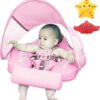 Mambobaby Non Inflatable Newest Size Improved Add Tail Avoid Flip Over Baby Pool Float with Canopy Infant Solid Swimming Float Swim Trainer, Pinkc