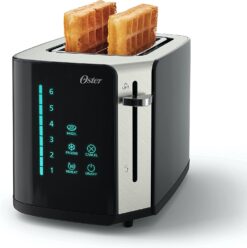 Oster 2-Slice Toaster, Touch Screen with 6 Shade Settings and Digital Timer, Black/Stainless Steel
