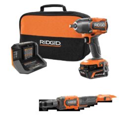 RIDGID R86012K-R866011B 18V Brushless Cordless 2-Tool Combo Kit w/ 1/2 in. Impact Wrench, 3/8 in. Ratchet, 4.0 Ah MAX Output Battery and Charger