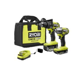 RYOBI PBLCK02K ONE+ HP 18V Brushless Cordless 1/2 in. Hammer Drill and 1/4 in 4-Mode Impact Driver Kit w/ (2) Batteries, Charger, & Bag