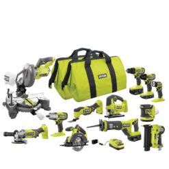 RYOBI PCL2200K3N ONE+ 18V 12-Tool Combo Kit with (1) 1.5 Ah Battery and (2) 4.0 Ah Batteries and Charger