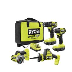 RYOBI PSBCK104K2 ONE+ HP 18V Brushless Cordless Compact 4-Tool Combo Kit with (2) 2.0 Ah Batteries, Charger, and Bag