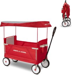 Radio Flyer 3-In-1 EZ Folding, Outdoor Collapsible Wagon for Kids & Cargo, Red Folding Wagon, Canopy