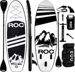 Roc Inflatable Stand Up Paddle Boards with Premium SUP Paddle Board Accessories, Wide Stable Design, Non-Slip Comfort Deck for Youth & Adults… (Black)