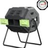 SQUEEZE master Large Compost Tumbler Bin - Outdoor Garden Rotating with Thermometer -Automatic Temperature Measurement-Sturdy Steel Frame - 43Gallon (2-21.5Gal)- Green Door