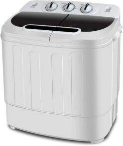 SUPER DEAL Compact Mini Twin Tub Washing Machine, Portable Laundry Washer w/Wash and Spin Cycle Combo, Built-in Gravity Drain, 13lbs Capacity for Camping, Apartments, Dorms, College Rooms, RV’s and more