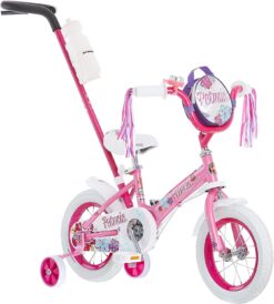 Schwinn Grit and Petunia Steerable Kids Bike, Boys and Girls Beginner Bicycle, 12-Inch Training Wheels, Easily Removed Parent Push Handle with Water Bottle Holder for Perfect for Young Beginners, Pink
