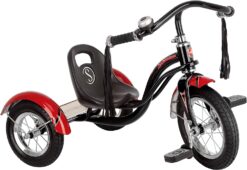 Schwinn Roadster Bike for Toddlers, Kids Classic Tricycle, Boys and Girls Ages 2 - 4 Years Old, Steel Trike Frame, Rear Deck Made of Genuine Wood, & Fabric Tassels, Black