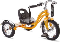 Schwinn Roadster Bike for Toddlers, Kids Classic Tricycle, Boys and Girls Ages 2 - 4 Years Old, Steel Trike Frame, Rear Deck Made of Genuine Wood, & Fabric Tassels, Orange