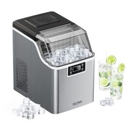 Silonn Countertop Ice Maker, 45lbs Per Day, 24Pcs Ice Cubes in 13 Min, 2 Ways to Add Water, Auto Self-Cleaning, Stainless Steel Ice Machine for Home Office Bar Party