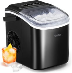 Silonn Countertop Ice Maker, 9 Cubes Ready in 6 Mins, 26lbs in 24Hrs, Self-Cleaning Ice Machine with Ice Scoop and Basket, 2 Sizes of Bullet Ice for Home Kitchen Office Bar Party, Black (SLIM09)