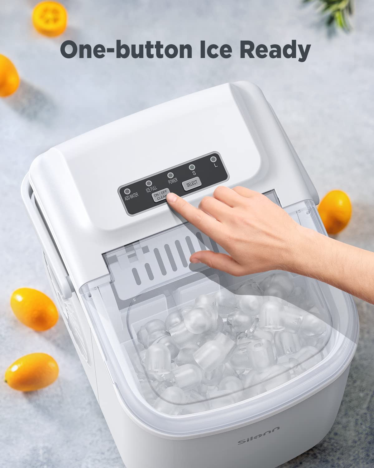 Silonn Countertop Ice Maker, 9 Cubes Ready in 6 Mins, 26lbs in 24Hrs, Self-Cleaning Ice Machine with Ice Scoop and Basket, Black (SLIM09)
