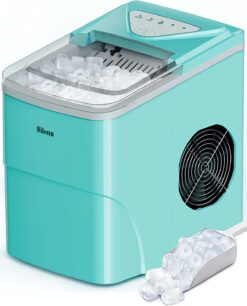 Silonn Ice Makers Countertop, 9 Cubes Ready in 6 Mins, 26lbs in 24Hrs, Self-Cleaning Ice Machine with Ice Scoop and Basket, 2 Sizes of Bullet Ice for Home Kitchen Office Bar Party (Green)