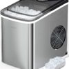 Silonn Ice Makers Countertop, 9 Cubes Ready in 6 Mins, 26lbs in 24Hrs, Self-Cleaning Ice Machine with Ice Scoop and Basket, 2 Sizes of Bullet Ice for Home Kitchen Office Bar Party (Stainless Steel)