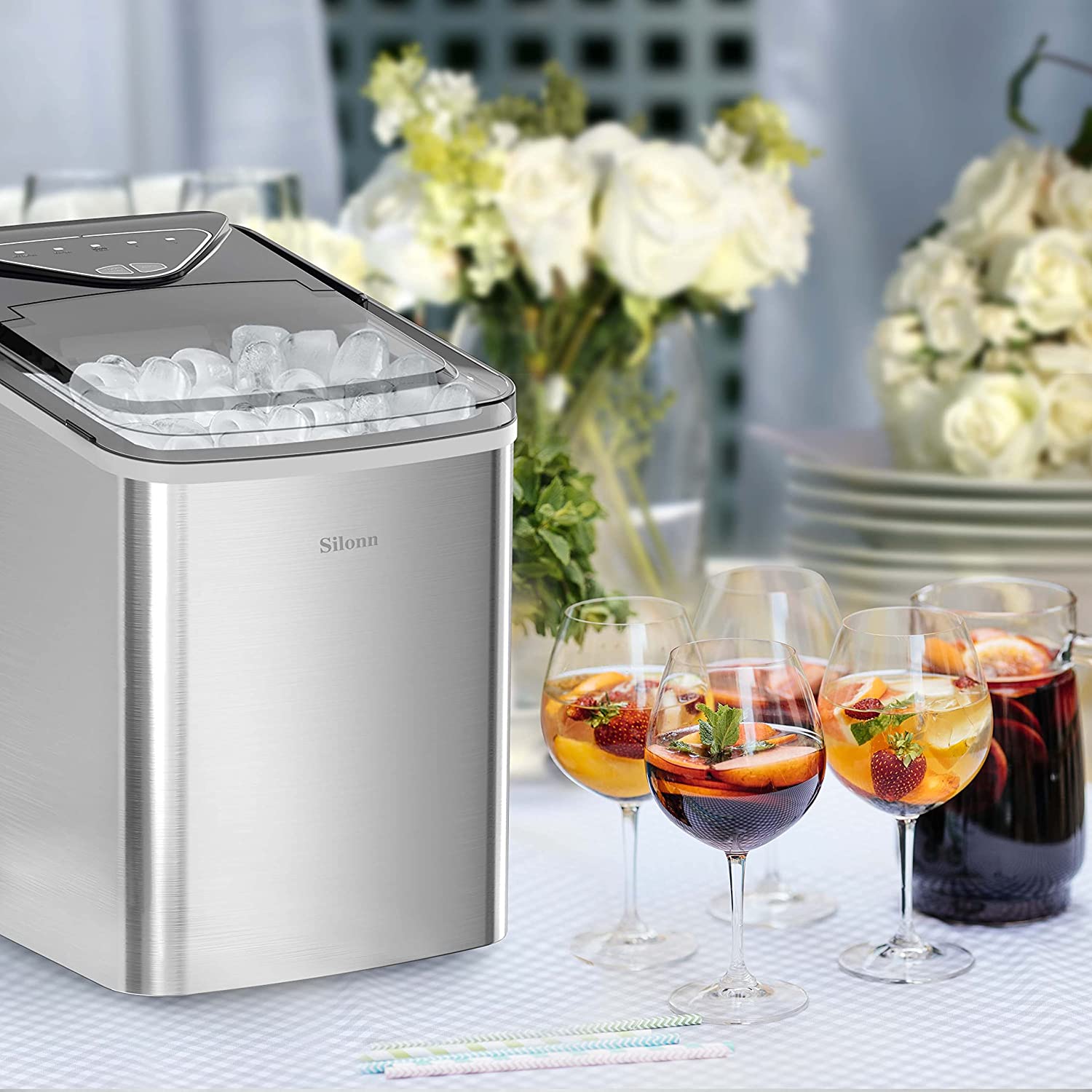 Countertop Ice Maker Machine, Compact Portable Ice Makers Countertop, 26Lbs/24H, 9 Cubes in 6 Mins, Self-Cleaning Ice Maker 2 Sizes of Bullet-Shaped