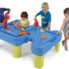 Simplay3 Big River and Roads Water Play Table, Outdoor Activity Play Table with Water and Track Toys for Toddlers and Kids, 9 Water Accessories Included, Made in USA