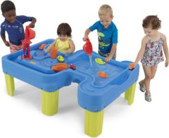 Simplay3 Big River and Roads Water Play Table, Outdoor Activity Play Table with Water and Track Toys for Toddlers and Kids, 9 Water Accessories Included, Made in USA