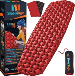 Sleepingo Sleeping Pad for Camping - Ultralight Sleeping Mat for Camping, Backpacking, Hiking - Lightweight, Inflatable & Compact Camping Air Mattress (Red with Black Back)
