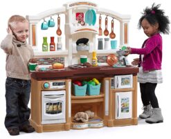 Step2 Fun with Friends Kitchen Set for Kids – Tan – Includes Toy Kitchen Accessories, Interactive Features for Pretend Play – Indoor/Outdoor Toddler Playset – Dimensions: 40.88