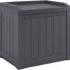 Suncast 22 Gallon Indoor or Outdoor Backyard Patio Small Storage Deck Box with Attractive Bench Seat and Reinforced Lid, Cyberspace