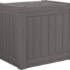Suncast 22-Gallon Small Deck Box - Lightweight Resin Indoor/Outdoor Storage Container and Seat for Patio Cushions and Gardening Tools - Store Items on Patio, Garage, Yard - Stone Gray