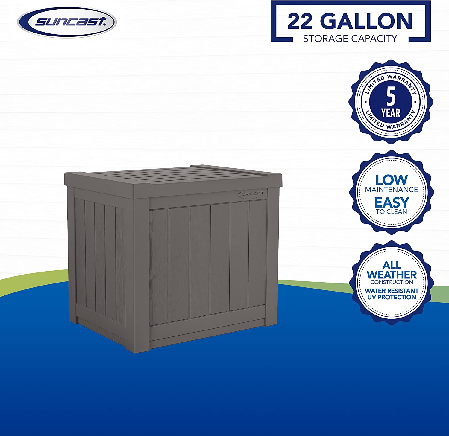 Suncast 22-Gallon Small Deck Box - Lightweight Resin Indoor