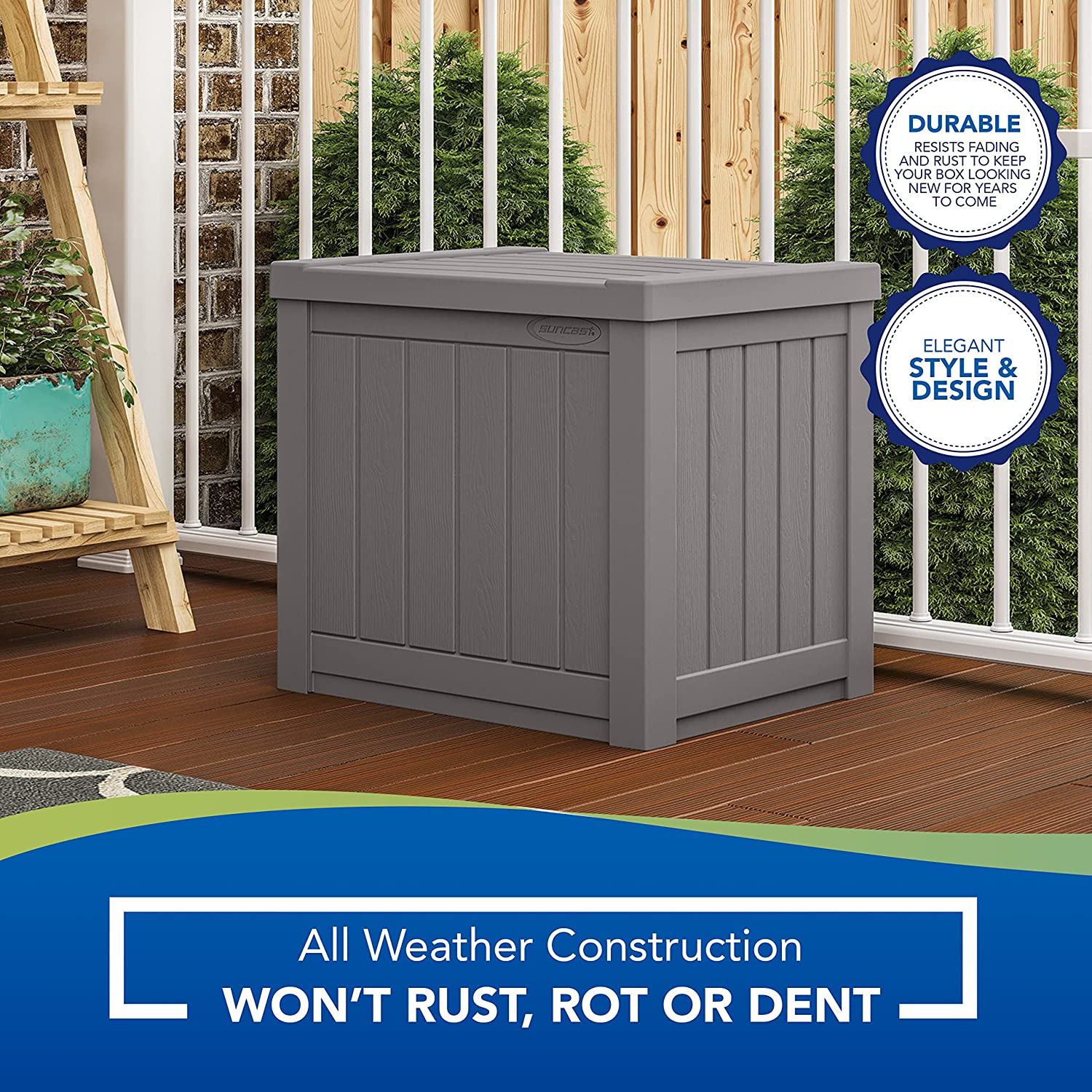 Suncast Resin Small Indoor/Outdoor Storage Deck Box with Seat