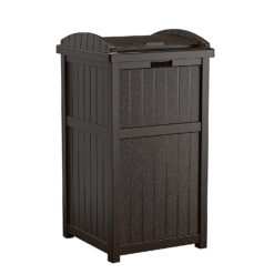 Suncast 33 Gallon Can Resin Outdoor Trash Hideaway with Lid Use in Backyard, Deck, or Patio, Brown