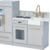 Teamson Kids Little Chef Chelsea Modern Play Kitchen Toddler Pretend 2 pcs Play Set with Accessories and Ice Maker Gray/Gold